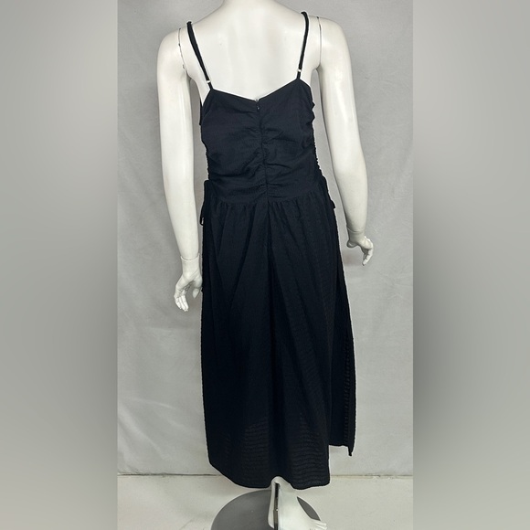 Nation LTD Black Rooshed Cotton/Linen Dress with side slit and pockets Size M - Picture 10 of 15